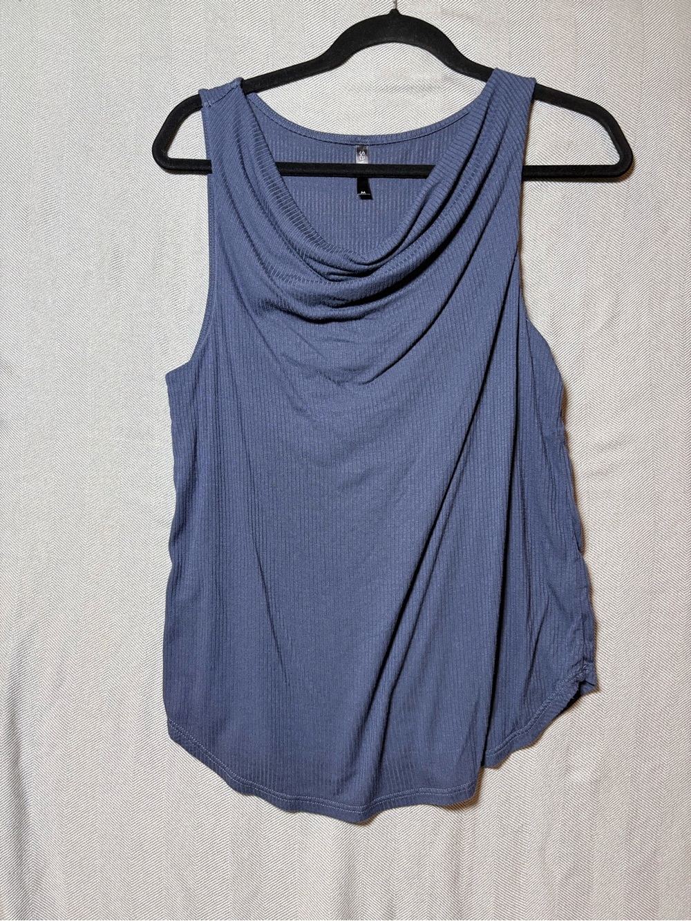 Ribbed Cowl Neck Camisole in Slate Blue